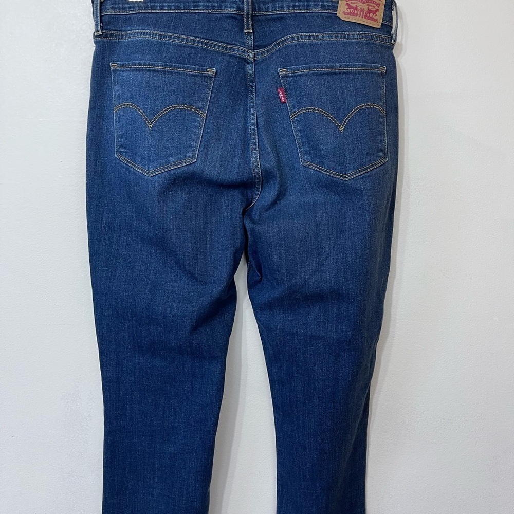 Levi’s 724 High Rise Straight Jeans Stretch Women's 32 Blue Frayed Hem Dark Wash - Picture 3 of 10